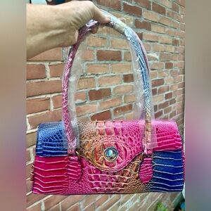 Colorful Croc-Embossed Shoulder Bag